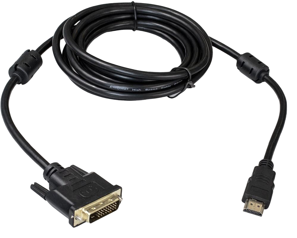 

Кабель HDMI-DVI Exegate EX-CC-HDMIM-DVIM-1.8 EX191101RUS (19M/25M, dual link, 2 фильтра, 1,8м, позолоченные контакты), EX-CC-HDMIM-DVIM-1.8