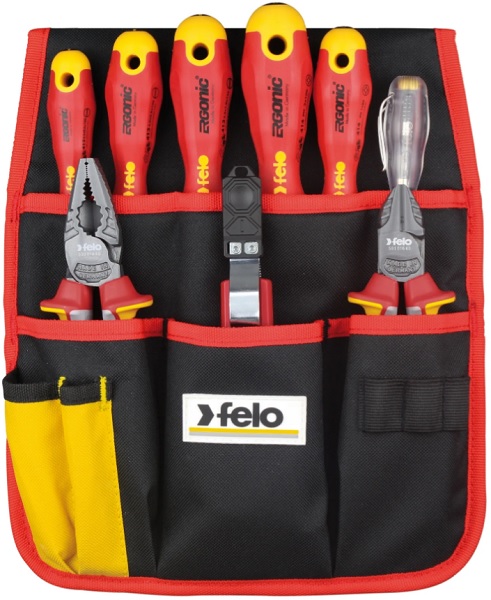 

Набор отверток Felo 41399504 диэлектрических Ergonic с диэлектрическими пасатижами, бокорезами, ножом для снятия изоляции и отверткой тестером сети, 9, 41399504