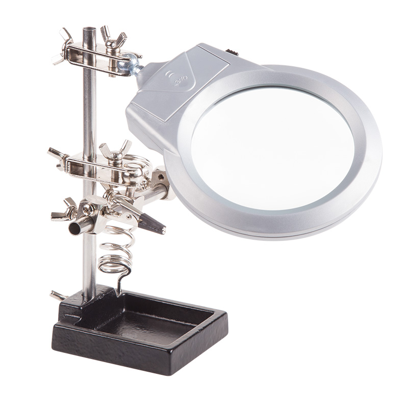 

Держатель Rexant 12-0253 Третья рука, 2 зажима, чугун, лупа 90 мм, подставка паяльника, LED подсветка, 12-0253