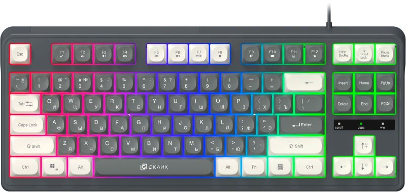 

Клавиатура Oklick 711G 1790385 серый/белый USB Multimedia for gamer LED кабель 1.5м, 711G
