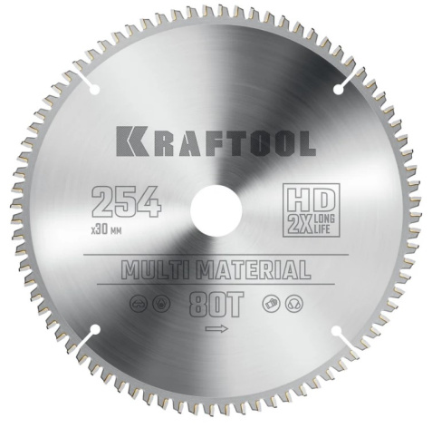 Изображение товара Пильный диск Kraftool Multi material для резки алюминия, дерева и пластика 254 мм