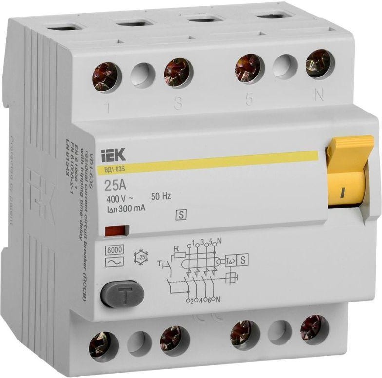 

УЗО IEK MDV12-4-025-300 ВД1-63S 4Р 25А 300мА, MDV12-4-025-300
