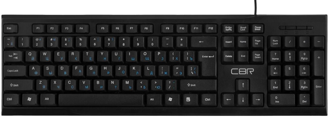 

Клавиатура CBR KB 105 USB, 104 кл., офисн., 2,0 м, Русская раскладка синего цвета, KB 105