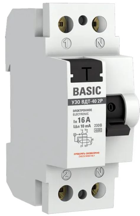 

УЗО EKF elcb-2-16-10e-sim ВДТ-40 2P 16А 10мА тип АС электронный 4,5кА BASIC, elcb-2-16-10e-sim