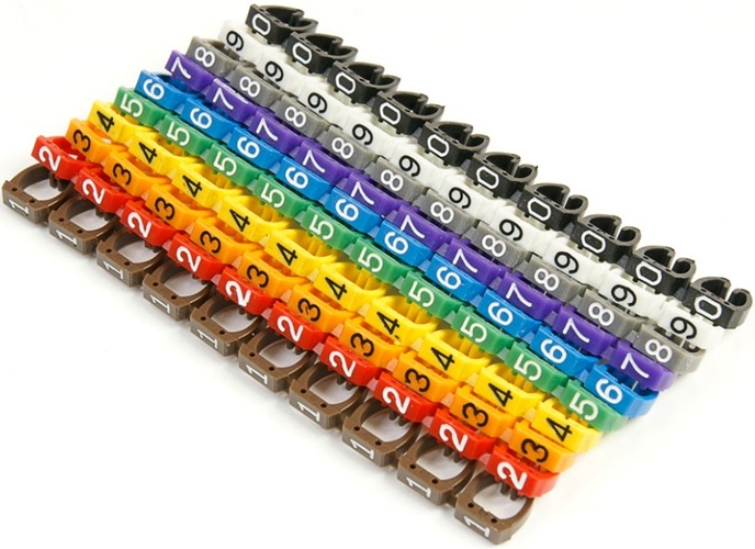 

Маркер на кабель Cabeus MR-55 (клипсы), защелкивающиеся D 4-5.5мм, "0"-"9", 10 цветов (100 шт.), MR-55