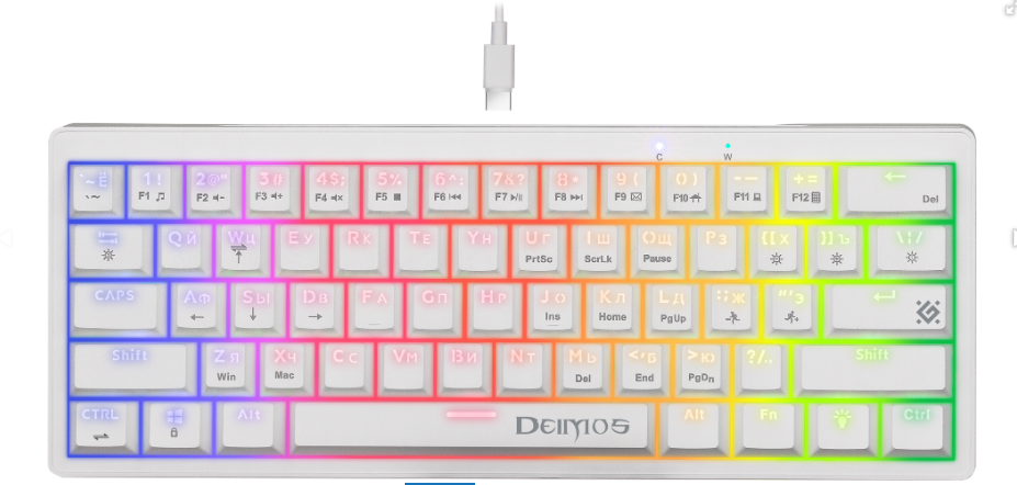 

Клавиатура проводная Defender Deimos GK-303 RU RGB, 61 кнопка, корич.свитчи, белый, Deimos GK-303 RU