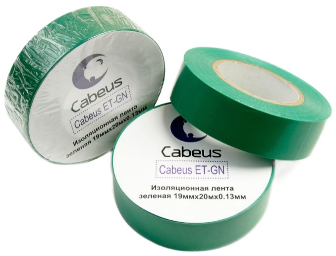 

Изолента Cabeus ET-GN зеленая 19ммх20мх0.13мм, ET-GN