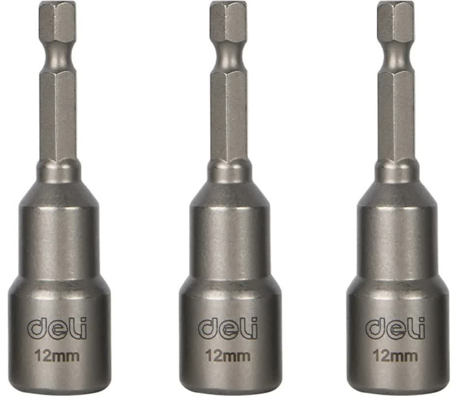 

Набор бит Deli DL4812T магнитных с торцевой головкой 3шт 12мм, длина 65мм, сталь 40Cr, пласт. кейс, DL4812T