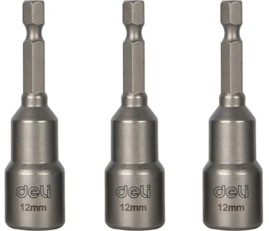 Изображение товара Набор магнитных бит с торцевой головкой Deli DL4812T 3 шт. профессиональный высокоустойчивый