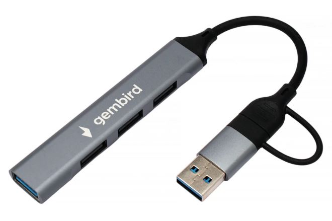 

Разветвитель Gembird UHB-C204 USB3.0/2.0, USB3.0, 3xUSB2.0, кабель Type-C+USB 10см, алюминий, пакет, UHB-C204