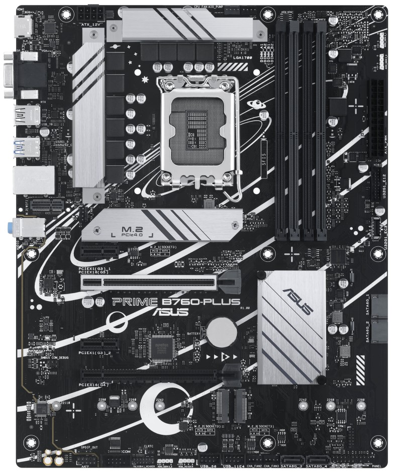 

Материнская плата ATX ASUS PRIME B760-PLUS 90MB1EF0-M1EAY0 (LGA1700, B760, 4*DDR5 (7200), 4*SATA 6G RAID, 3*M.2, 3*PCIE, 2.5Glan, VGA, DP, USB Type-C,, PRIME B760-PLUS