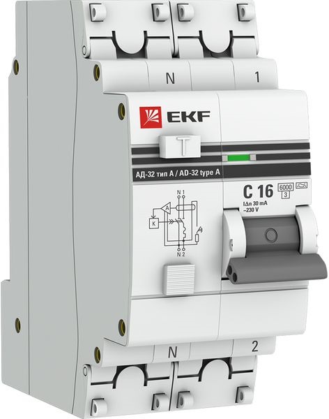 

Автомат дифференциальный EKF DA32-6-16-30-a-pro АД-32 1P+N 16А (С) 30мА тип (А) эл. 6кА PROxima, DA32-6-16-30-a-pro
