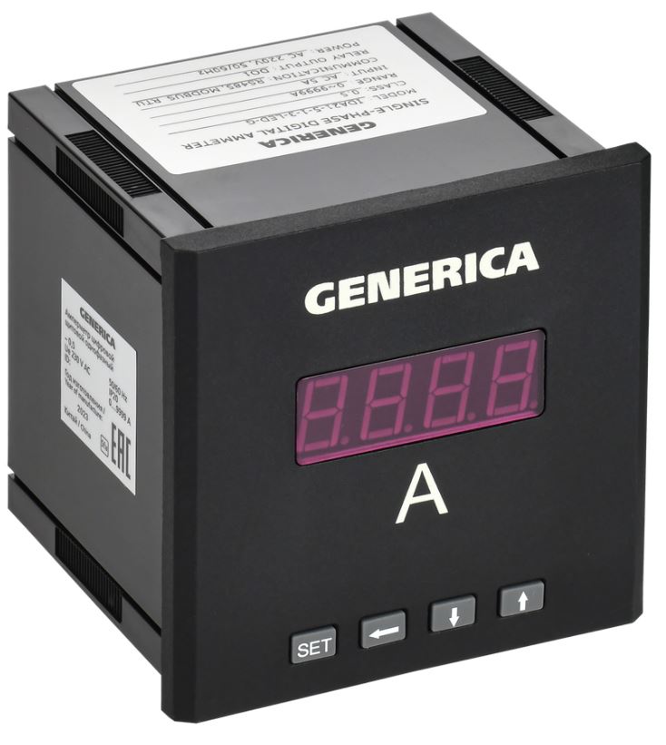 

Амперметр GENERICA IDA21-5-1-3-LED-G цифровой щитовой однофазный DO RS-485 96х96мм LED, IDA21-5-1-3-LED-G