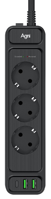 

Сетевой фильтр AGNI TP-FS3U3E-PD-2m-black 3 розетки, 16А, 4000Вт, 220-250В, 2 м, 3x1,5mm2, 2*USB, Type-C, черный, TP-FS3U3E-PD-2m-black