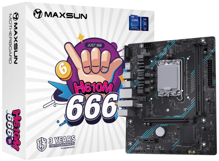 

Материнская плата mATX MAXSUN MS-H610M 666 WIFI6 D5 (LGA1700, H610, 2*DDR5 (5600), VGA, HDMI, 4*SATA, M.2, PCIe, 4*USB 2.0, 2*USB 3.2, WiFi, BT) RTL, MS-H610M 666 WIFI6 D5