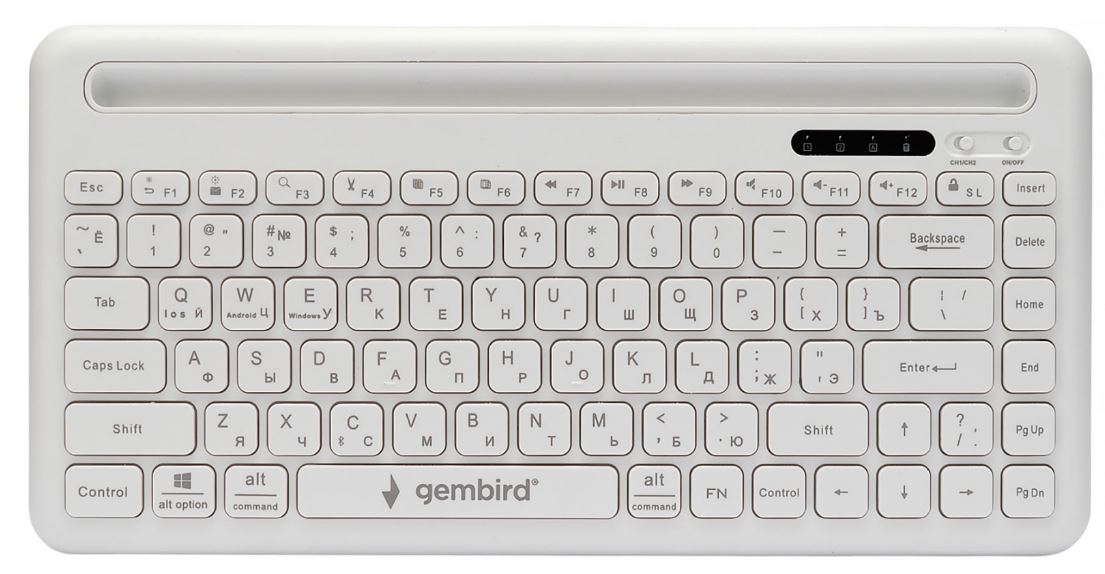

Клавиатура Wireless Gembird KBW-8 84кл, подставка для телефона, BT 5.1, белая, KBW-8