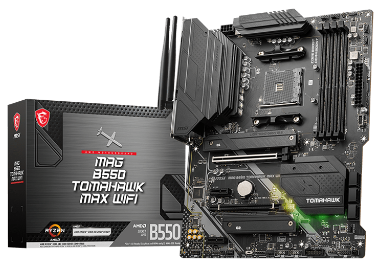 

Материнская плата ATX MSI MAG B550 TOMAHAWK MAX WIFI (AM4, AMD B550, 4*DDR4 (5100), 6*SATA 6G RAID, 2*M.2, 4*PCIE, 2.5Glan, WiFi, BT, HDMI, DP, USB Ty, MAG B550 TOMAHAWK MAX WIFI