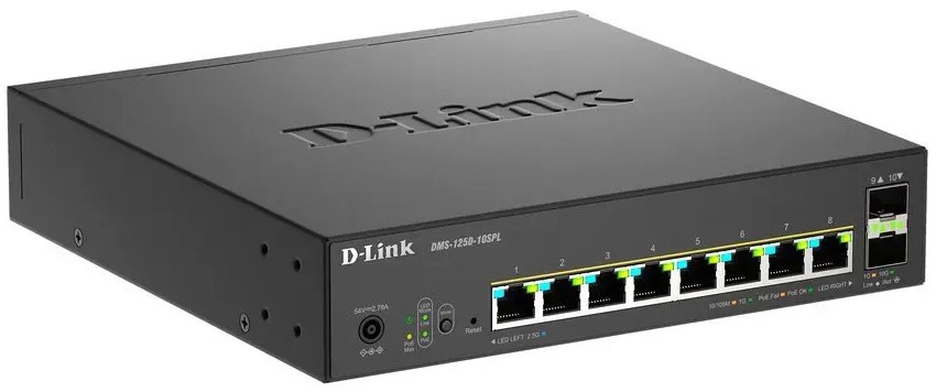 

Коммутатор управляемый D-link DMS-1250-10SPL/A1A/6KV 8x2.5GBase-T PoE(PoE-бюджет 120Вт), 2x10GBase-X SFP+, L2, DMS-1250-10SPL/A1A/6KV