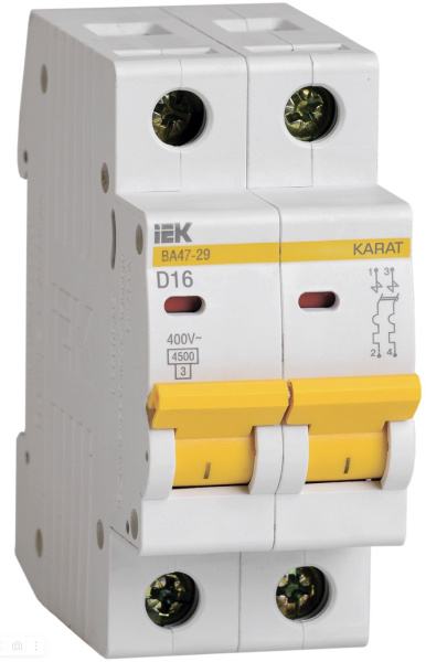 Изображение товара Автоматический выключатель IEK MVA20-2-016-D для защиты от сверхтоков 16 А