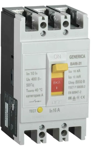 Изображение товара Автоматический выключатель в литом корпусе GENERICA SAV10-3-0016-G
