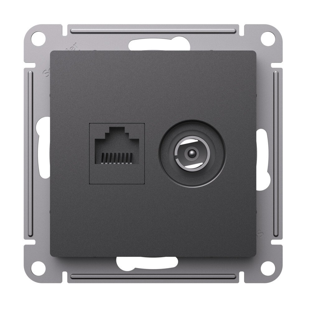 

Розетка Systeme Electric ATN001489 AtlasDesign двойная ТВ + компьютерная RJ45, кат. 5Е, базальт, ATN001489