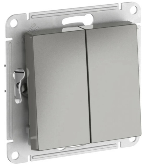 

Выключатель двухклавишный Systeme Electric ATN000951S ATLASDESIGN сх.5, 10АХ, мех., быстрозажим. клем., СТАЛЬ, ATN000951S