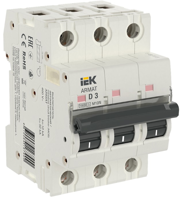 

Автоматический выключатель IEK AR-M10N-3-D003 ARMAT M10N 3P D 3А, AR-M10N-3-D003