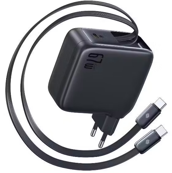 

Зарядное устройство сетевое Baseus EnerCore CJ21 E0121D00 3*USB-C 67W EU, 2 встр. кабеля, Cosmic Black, EnerCore CJ21