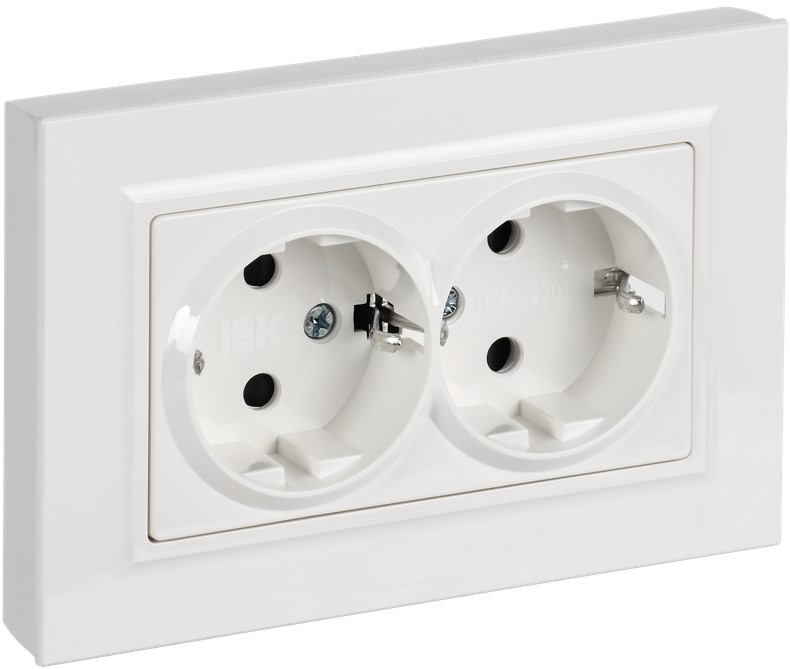 

Розетка двухместная с заземлением IEK BR-R28-16-K91-F BRITE с защитными шторками плоская 16А в сборе РСшПл12-3-БрАБ арктический белый, BR-R28-16-K91-F