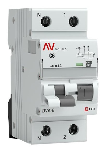 

Автомат дифференциальный EKF rcbo6-1pn-6C-100-a-av DVA-6 1P+N 6А (C) 100мА (A) 6кА AVERES, rcbo6-1pn-6C-100-a-av