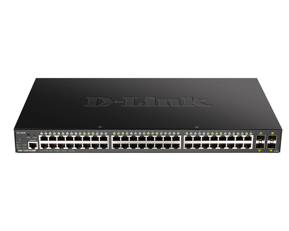 

Коммутатор D-link DGS-1250-52XMP/A1A 48x10/100/1000Base-T PoE (370Вт), 4x10GBase-X SFP+, L2, 19”, DGS-1250-52XMP/A1A