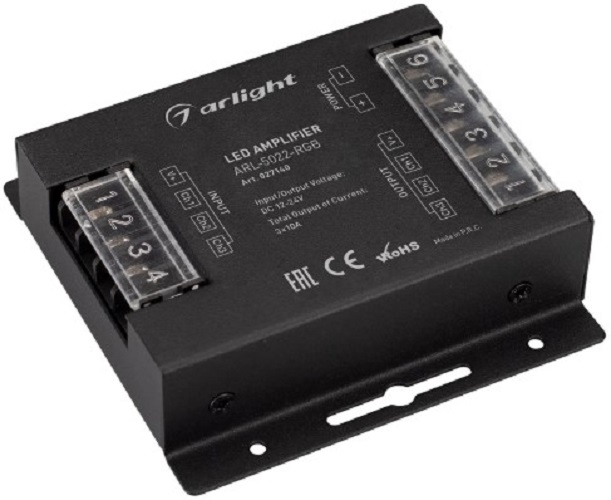 

Усилитель Arlight ARL-5022-RGB 027140 (12-24V, 3x10A, 360-720W) IP20 металл, ARL-5022-RGB