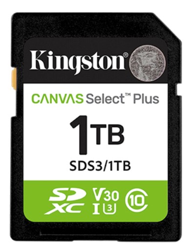 

Карта памяти SDXC 1024GB Kingston SDS3/1TB Canvas Select Plus Gen3 150MB/s C10 UHS-I U3 V30, SDS3/1TB
