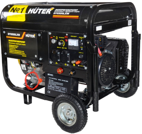 Изображение товара Генератор бензиновый Huter DY6500LXW с функцией сварки колесами 5.5 кВт