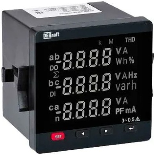 

Вольтметр DEKraft 50386DEK цифровой 96x96мм трехфазный, вход 600В, LED-дисплей ВМ-96D, 50386DEK