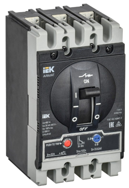 Изображение товара Автоматический выключатель IEK ARMAT 3-полюсный 32 А литой корпус