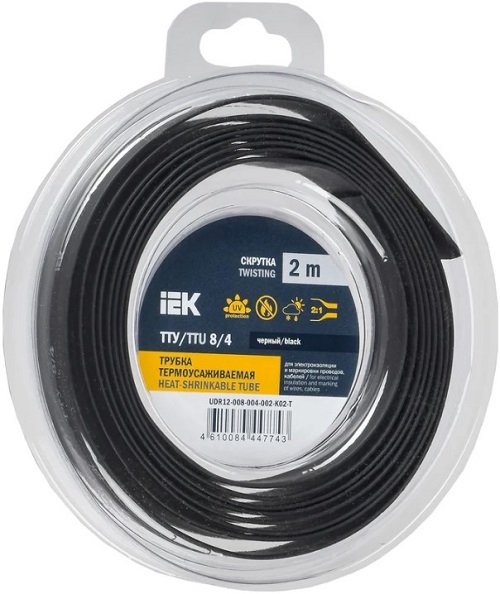 

Трубка термоусадочная IEK UDR12-008-004-002-K02-T ТТУ нг-LS 8/4 черная (2м/упак), UDR12-008-004-002-K02-T