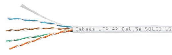 

Кабель витая пара U/UTP 5e кат. 4 пары Cabeus UTP-4P-Cat.5e-SOLID-LSZH-WH 24AWG(0.50 мм), медь, одножильный (solid), внутренний, LSZH, белый, уп/305м, UTP-4P-Cat.5e-SOLID-LSZH-WH