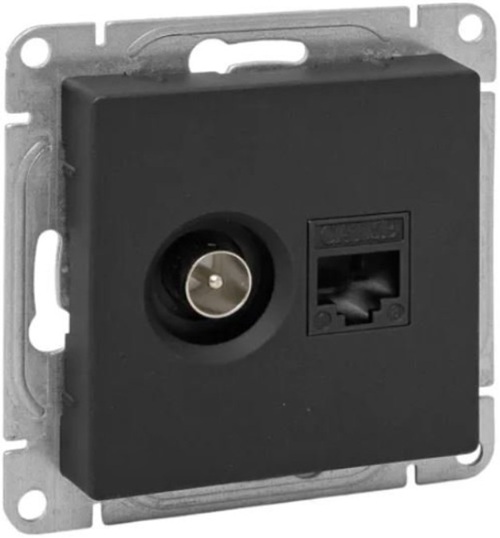 

Розетка комбинированная EKF UP1-SOB-TV+RJ TV+RJ45 (cat5), чёрный Эпика, UP1-SOB-TV+RJ