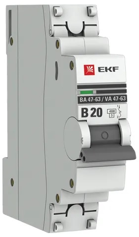 

Автоматический выключатель EKF mcb4763-1-20B-pro 1P 20А (В) 4,5kA ВА 47-63, mcb4763-1-20B-pro