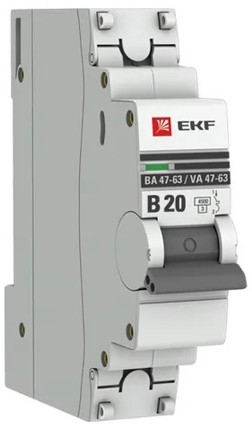 Изображение товара Автоматический выключатель EKF mcb4763-1-20B-pro 20 А IP20 для защиты цепей