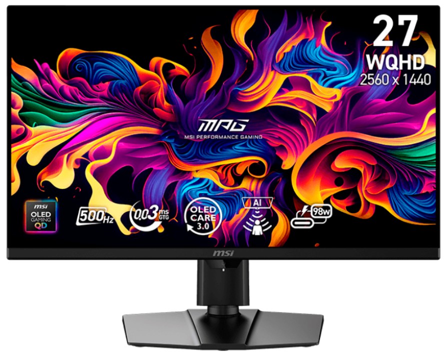 

Монитор 26,5" MSI MPG 271QR QD-OLED X50 9S6-3CF49T-011 2650x1440 LED, 16:9, 250cd, 1500000:1, 0.03ms, 178гр/178гр, HAS Piv, HDMI M/M, DP, black, MPG 271QR QD-OLED X50