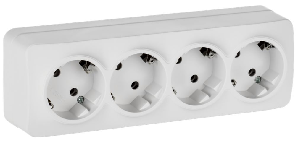 

Розетка с заземлением IEK ERH41-K01M-16 GLORY 4-местная для открытой установки без защитных шторок 16А РС24-3-ХБм белый матовый, ERH41-K01M-16