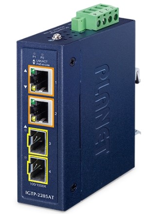

Медиа-конвертер Planet IGTP-2205AT IP30 COMPACT SIZE 2-PORT 100/1000X SFP + 2-PORT 10/100/1000T 802.3AT POE+ MEDIA CONVERTER (-40~75 DEGREES C, DUAL 4, IGTP-2205AT
