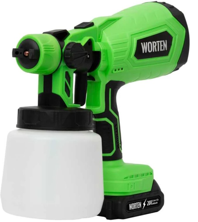 

Краскопульт WORTEN КА-90000336 аккумуляторный, 1х2 Ач, 120W 0,8л, КА-90000336
