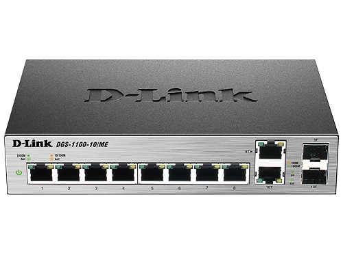 Коммутатор D-link DGS-1100-10/ME DGS-1100-10/ME/A1A 8x10/100/1000, 2xCombo 100/1000Base-T/SFP, L2