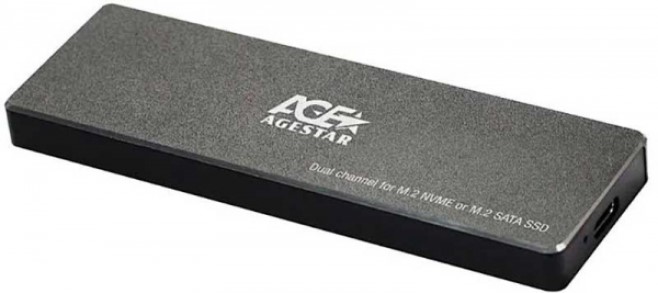 

Внешний корпус AgeStar 31UBVS6C для SSD NVMe/SATA USB3.0 M2 2280 B/M-key черный, 31UBVS6C