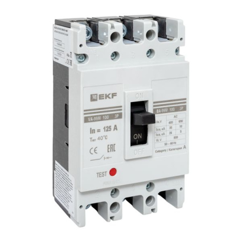 Изображение товара Автоматический выключатель EKF mccb99-100-125m 3 полюса для защиты электросетей