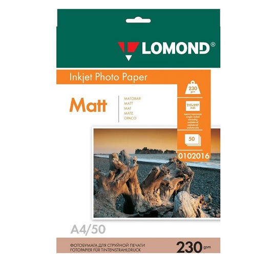 

Бумага Lomond 0102016 A4 матовая, 230г/м2, 50 листов, 0102016