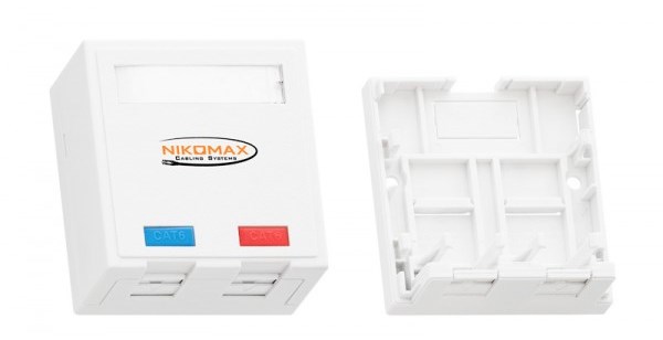 

Корпус NikoMax NMC-MB2P-ST-WT настенной розетки, 2 порта, под модули-вставки типа KeyStone, со шторками, белый, NMC-MB2P-ST-WT